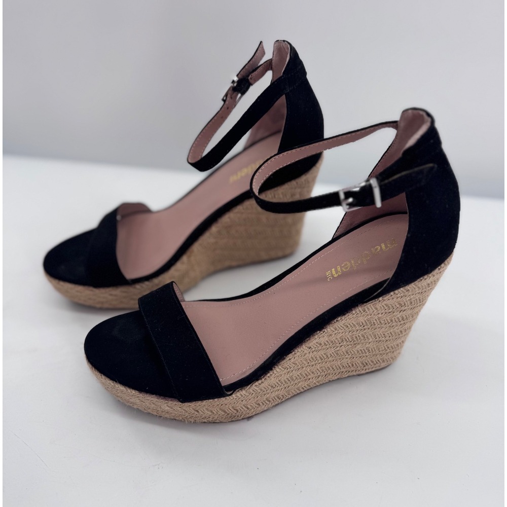 Madden NYC VVENUS Wedge Espadrille Sandals Womens 8.5 Black Ankle Strap VVEN01J1